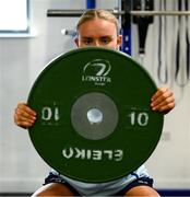 30 July 2024; Emma Tilly during Leinster rugby women's season launch at Energia Park in Dublin. Photo by Shauna Clinton/Sportsfile
