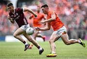 28 July 2024; Oisin Conaty of Armagh in action against Johnny Heaney of Galway during the GAA Football All-Ireland Senior Championship Final match between Armagh and Galway at Croke Park in Dublin. Photo by Piaras Ó Mídheach/Sportsfile