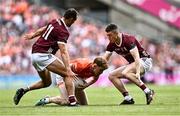 28 July 2024; Conor Turbitt of Armagh in action against John Maher, left, and Johnny Heaney of Galway during the GAA Football All-Ireland Senior Championship Final match between Armagh and Galway at Croke Park in Dublin. Photo by Piaras Ó Mídheach/Sportsfile