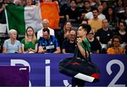 31 July 2024; Nhat Nguyen of Team Ireland before his men's singles group P match against Victor Axelsen of Team Denmark at the Porte de la Chapelle Arena during the 2024 Paris Summer Olympic Games in Paris, France. Photo by Stephen McCarthy/Sportsfile