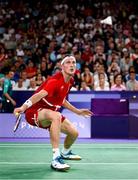 31 July 2024; Victor Axelsen of Team Denmark in action against Nhat Nguyen of Team Ireland during the men's singles group P match at the Porte de la Chapelle Arena during the 2024 Paris Summer Olympic Games in Paris, France. Photo by Stephen McCarthy/Sportsfile