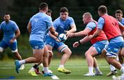 31 July 2024; James Culhane, centre, during a Leinster rugby training session at UCD in Dublin. Photo by Ramsey Cardy/Sportsfile