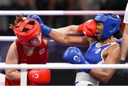 31 July 2024; Michel Davina of Team France, right, and Baison Manikon of Team Thailand during their women's 75kg preliminary round of 16 bout at the North Paris Arena during the 2024 Paris Summer Olympic Games in Paris, France. Photo by Stephen McCarthy/Sportsfile