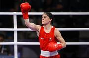 31 July 2024; Kellie Harrington of Team Ireland before her women's 60kg quarterfinal bout against Angie Paola Valdes Pana of Team Colombia at the North Paris Arena during the 2024 Paris Summer Olympic Games in Paris, France. Photo by Stephen McCarthy/Sportsfile