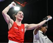 31 July 2024; Kellie Harrington of Team Ireland celebrates winning against Angie Paola Valdes Pana of Team Colombia during their women's 60kg quarterfinal bout at the North Paris Arena during the 2024 Paris Summer Olympic Games in Paris, France. Photo by David Fitzgerald/Sportsfile