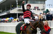 31 July 2024; Jockey Donagh Meyler celebrates on Pinkerton after winning the Tote Galway Plate during day three of the Galway Races Summer Festival at Ballybrit Racecourse in Galway. Photo by Seb Daly/Sportsfile