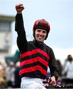 31 July 2024; Jockey Donagh Meyler celebrates after riding Pinkerton to victory in the Tote Galway Plate during day three of the Galway Races Summer Festival at Ballybrit Racecourse in Galway. Photo by Seb Daly/Sportsfile