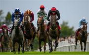 31 July 2024; Jockey Donagh Meyler, right, celebrates on Pinkerton as he crosses the line to win the Tote Galway Plate during day three of the Galway Races Summer Festival at Ballybrit Racecourse in Galway. Photo by Seb Daly/Sportsfile