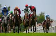 31 July 2024; Jockey Donagh Meyler, right, celebrates on Pinkerton as he crosses the line to win the Tote Galway Plate during day three of the Galway Races Summer Festival at Ballybrit Racecourse in Galway. Photo by Seb Daly/Sportsfile
