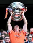 28 July 2024; Mark Shields of Armagh lifts the Sam Maguire Cup after his side's victory in the GAA Football All-Ireland Senior Championship Final match between Armagh and Galway at Croke Park in Dublin. Photo by Piaras Ó Mídheach/Sportsfile