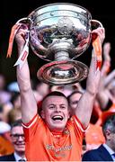 28 July 2024; Aidan Nugent of Armagh lifts the Sam Maguire Cup after his side's victory in the GAA Football All-Ireland Senior Championship Final match between Armagh and Galway at Croke Park in Dublin. Photo by Piaras Ó Mídheach/Sportsfile