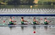 1 August 2024; Team Ireland rowers, from left, Imogen Magner, Eimear Lambe, Natalie Long and Emily Hegarty in action during the women's coxless four B final at Vaires-sur-Marne Nautical Stadium during the 2024 Paris Summer Olympic Games in Paris, France. Photo by Stephen McCarthy/Sportsfile