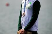 1 August 2024; Philip Doyle of Team Ireland with his bronze medal after the men's double sculls A final at Vaires-sur-Marne Nautical Stadium during the 2024 Paris Summer Olympic Games in Paris, France. Photo by Stephen McCarthy/Sportsfile