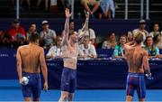 1 August 2024; Tom Fannon of Team Ireland celebrates after finishing first in his men's 50m freestyle heat at the Paris La Défense Arena during the 2024 Paris Summer Olympic Games in Paris, France. Photo by Ian MacNicol/Sportsfile