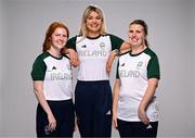 1 August 2024; Team Ireland complete as athletes for Para Equestrian, Para Triathlon and Para Rowing are unveiled at the RDS in Dublin. Paralympics Ireland athletes will compete at Paris 2024 this summer from August 28 - September 8 #TheNextLevel | #Paris2024 | #TeamIreland. Pictured is equestrians, from left, Jessica McKenna, Sarah Slattery and Kate Kerr Horan. Photo by Harry Murphy/Sportsfile