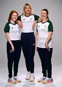 1 August 2024; Team Ireland complete as athletes for Para Equestrian, Para Triathlon and Para Rowing are unveiled at the RDS in Dublin. Paralympics Ireland athletes will compete at Paris 2024 this summer from August 28 - September 8 #TheNextLevel | #Paris2024 | #TeamIreland. Pictured is equestrians, from left, Jessica McKenna, Sarah Slattery and Kate Kerr Horan. Photo by Harry Murphy/Sportsfile