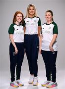 1 August 2024; Team Ireland complete as athletes for Para Equestrian, Para Triathlon and Para Rowing are unveiled at the RDS in Dublin. Paralympics Ireland athletes will compete at Paris 2024 this summer from August 28 - September 8 #TheNextLevel | #Paris2024 | #TeamIreland. Pictured is equestrians, from left, Jessica McKenna, Sarah Slattery and Kate Kerr Horan. Photo by Harry Murphy/Sportsfile