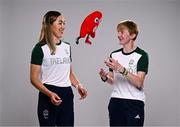1 August 2024; Team Ireland complete as athletes for Para Equestrian, Para Triathlon and Para Rowing are unveiled at the RDS in Dublin. Paralympics Ireland athletes will compete at Paris 2024 this summer from August 28 - September 8 #TheNextLevel | #Paris2024 | #TeamIreland. Pictured is para-triathlete Chloe MacCombe, right, and her guide Catherine Sands. Photo by Harry Murphy/Sportsfile