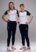 1 August 2024; Team Ireland complete as athletes for Para Equestrian, Para Triathlon and Para Rowing are unveiled at the RDS in Dublin. Paralympics Ireland athletes will compete at Paris 2024 this summer from August 28 - September 8 #TheNextLevel | #Paris2024 | #TeamIreland. Pictured is para-triathlete Chloe MacCombe, right, and her guide Catherine Sands. Photo by Harry Murphy/Sportsfile
