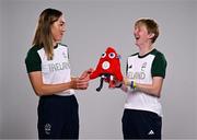 1 August 2024; Team Ireland complete as athletes for Para Equestrian, Para Triathlon and Para Rowing are unveiled at the RDS in Dublin. Paralympics Ireland athletes will compete at Paris 2024 this summer from August 28 - September 8 #TheNextLevel | #Paris2024 | #TeamIreland. Pictured is para-triathlete Chloe MacCombe, right, and her guide Catherine Sands. Photo by Harry Murphy/Sportsfile