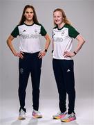 1 August 2024; Team Ireland complete as athletes for Para Equestrian, Para Triathlon and Para Rowing are unveiled at the RDS in Dublin. Paralympics Ireland athletes will compete at Paris 2024 this summer from August 28 - September 8 #TheNextLevel | #Paris2024 | #TeamIreland. Pictured is para-triathlete Judith MacCombe, right, and her guide Eimear Nicholls. Photo by Harry Murphy/Sportsfile