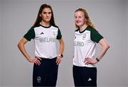 1 August 2024; Team Ireland complete as athletes for Para Equestrian, Para Triathlon and Para Rowing are unveiled at the RDS in Dublin. Paralympics Ireland athletes will compete at Paris 2024 this summer from August 28 - September 8 #TheNextLevel | #Paris2024 | #TeamIreland. Pictured is para-triathlete Judith MacCombe, right, and her guide Eimear Nicholls. Photo by Harry Murphy/Sportsfile