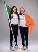 1 August 2024; Team Ireland complete as athletes for Para Equestrian, Para Triathlon and Para Rowing are unveiled at the RDS in Dublin. Paralympics Ireland athletes will compete at Paris 2024 this summer from August 28 - September 8 #TheNextLevel | #Paris2024 | #TeamIreland. Pictured is para-triathlete Judith MacCombe, right, and her guide Eimear Nicholls. Photo by Harry Murphy/Sportsfile