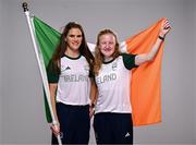 1 August 2024; Team Ireland complete as athletes for Para Equestrian, Para Triathlon and Para Rowing are unveiled at the RDS in Dublin. Paralympics Ireland athletes will compete at Paris 2024 this summer from August 28 - September 8 #TheNextLevel | #Paris2024 | #TeamIreland. Pictured is para-triathlete Judith MacCombe, right, and her guide Eimear Nicholls. Photo by Harry Murphy/Sportsfile