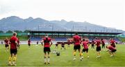 1 August 2024; St Patrick's Athletic players warm-up before the UEFA Conference League second qualifying round second leg match between FC Vaduz and St Patrick's Athletic at Rheinpark Stadion in Vaduz, Liechtenstein. Photo by Vedran Galijas/Sportsfile