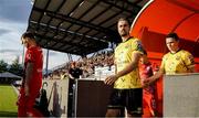 1 August 2024; Zachary Elbouzedi of St Patrick's Athletic makes his way onto the pitch before the UEFA Conference League second qualifying round second leg match between FC Vaduz and St Patrick's Athletic at Rheinpark Stadion in Vaduz, Liechtenstein. Photo by Vedran Galijas/Sportsfile