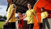 1 August 2024; Alex Sjoberg of St Patrick's Athletic, centre, makes his way onto the pitch before the UEFA Conference League second qualifying round second leg match between FC Vaduz and St Patrick's Athletic at Rheinpark Stadion in Vaduz, Liechtenstein. Photo by Vedran Galijas/Sportsfile