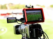 1 August 2024; A detailed view of a TV camera before the UEFA Conference League second qualifying round second leg match between Shelbourne and FC Zurich at Tolka Park in Dublin. Photo by Thomas Flinkow/Sportsfile