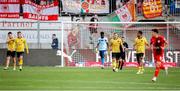 1 August 2024; St Patrick's Athletic players react after conceding their side's first goal, scored by Fabrizio Cavegn, not pictured, during the UEFA Conference League second qualifying round second leg match between FC Vaduz and St Patrick's Athletic at Rheinpark Stadion in Vaduz, Liechtenstein. Photo by Vedran Galijas/Sportsfile