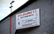 1 August 2024; A sign showing the fixture is seen before the UEFA Conference League second qualifying round second leg match between Shelbourne and FC Zurich at Tolka Park in Dublin. Photo by Harry Murphy/Sportsfile