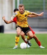 1 August 2024; Jamie Lennon of St Patrick's Athletic in action against Danilo Del Toro of FC Vaduz during the UEFA Conference League second qualifying round second leg match between FC Vaduz and St Patrick's Athletic at Rheinpark Stadion in Vaduz, Liechtenstein. Photo by Vedran Galijas/Sportsfile