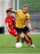 1 August 2024; Jamie Lennon of St Patrick's Athletic in action against Danilo Del Toro of FC Vaduz during the UEFA Conference League second qualifying round second leg match between FC Vaduz and St Patrick's Athletic at Rheinpark Stadion in Vaduz, Liechtenstein. Photo by Vedran Galijas/Sportsfile