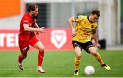 1 August 2024; Anto Breslin of St Patrick's Athletic in action against Liridon Berisha of FC Vaduz during the UEFA Conference League second qualifying round second leg match between FC Vaduz and St Patrick's Athletic at Rheinpark Stadion in Vaduz, Liechtenstein. Photo by Vedran Galijas/Sportsfile