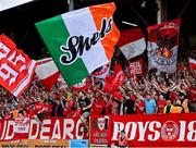 1 August 2024; Shelbourne supporters before the UEFA Conference League second qualifying round second leg match between Shelbourne and FC Zurich at Tolka Park in Dublin. Photo by Thomas Flinkow/Sportsfile