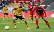 1 August 2024; Mason Melia of St Patrick's Athletic in action against Liridon Berisha of FC Vaduz during the UEFA Conference League second qualifying round second leg match between FC Vaduz and St Patrick's Athletic at Rheinpark Stadion in Vaduz, Liechtenstein. Photo by Vedran Galijas/Sportsfile