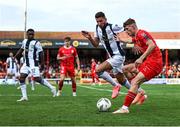 1 August 2024; Will Jarvis of Shelbourne in action against Mariano Gomez of FC Zurich during the UEFA Conference League second qualifying round second leg match between Shelbourne and FC Zurich at Tolka Park in Dublin. Photo by Thomas Flinkow/Sportsfile