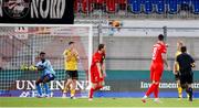 1 August 2024; Fabrizio Cavegn of FC Vaduz celebrates after scoring his side's second goal during the UEFA Conference League second qualifying round second leg match between FC Vaduz and St Patrick's Athletic at Rheinpark Stadion in Vaduz, Liechtenstein. Photo by Vedran Galijas/Sportsfile