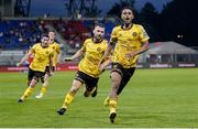 1 August 2024; Romal Palmer of St Patrick's Athletic celebrates after scoring his side's second goal during the UEFA Conference League second qualifying round second leg match between FC Vaduz and St Patrick's Athletic at Rheinpark Stadion in Vaduz, Liechtenstein. Photo by Vedran Galijas/Sportsfile