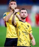 1 August 2024; Aaron Bolger of St Patrick's Athletic acknowledges supporters after his side's draw in the UEFA Conference League second qualifying round second leg match between FC Vaduz and St Patrick's Athletic at Rheinpark Stadion in Vaduz, Liechtenstein. Photo by Vedran Galijas/Sportsfile