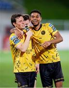 1 August 2024; St Patrick's Athletic players Carl Axel Sjoberg, left, and Romal Palmer after their side's draw in the UEFA Conference League second qualifying round second leg match between FC Vaduz and St Patrick's Athletic at Rheinpark Stadion in Vaduz, Liechtenstein. Photo by Vedran Galijas/Sportsfile