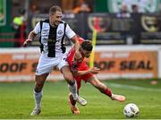 1 August 2024; Will Jarvis of Shelbourne in action against Nikola Katic of Zurich during the UEFA Conference League second qualifying round second leg match between Shelbourne and FC Zurich at Tolka Park in Dublin. Photo by Harry Murphy/Sportsfile