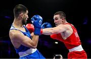 1 August 2024; Jack Marley of Team Ireland, right, in action against Davlat Boltaev of Team Tajikistan during their men's 92kg quarter-finals at the North Paris Arena during the 2024 Paris Summer Olympic Games in Paris, France. Photo by David Fitzgerald/Sportsfile