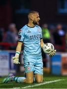1 August 2024; Shelbourne goalkeeper Conor Kearns reacts after making a save during the UEFA Conference League second qualifying round second leg match between Shelbourne and FC Zurich at Tolka Park in Dublin. Photo by Thomas Flinkow/Sportsfile