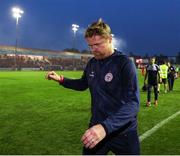 1 August 2024; Shelbourne manager Damien Duff dejected after the UEFA Conference League second qualifying round second leg match between Shelbourne and FC Zurich at Tolka Park in Dublin. Photo by Thomas Flinkow/Sportsfile