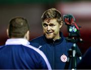 1 August 2024; Shelbourne manager Damien Duff being interviewed after the UEFA Conference League second qualifying round second leg match between Shelbourne and FC Zurich at Tolka Park in Dublin. Photo by Thomas Flinkow/Sportsfile
