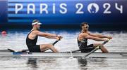 2 August 2024; Daniel Williamson, left, and Phillip Wilson of Team New Zealand on their way to winning the men's pair B final at Vaires-sur-Marne Nautical Stadium during the 2024 Paris Summer Olympic Games in Paris, France. Photo by David Fitzgerald/Sportsfile